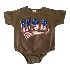 USA Graphic design cotton Onesie 90 brown short sleeves snap closure round neck